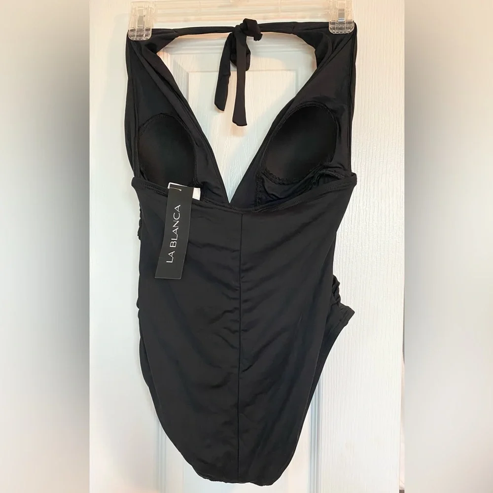 LA BLANCA Halter One-Piece Swimsuit -Black - Picture 2 of 5